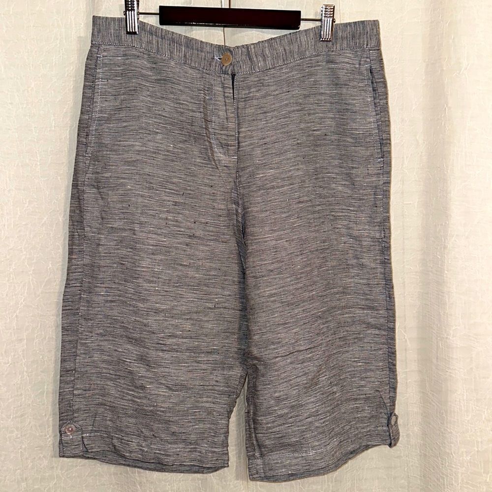 blue illusion M Chambray Heather Blue Linen Hem Tabs Bermuda Shorts with Pockets